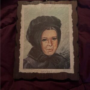 Vintage Portrait Art on Wooden Frame